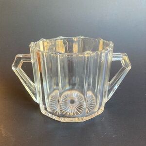 Vintage Pressed Glass Clear Glass Handled Sugar Bowl